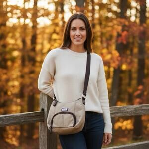 Nine & CO. Women's Brown Nylon Beige Brown Trim Crossbody Purse Bag